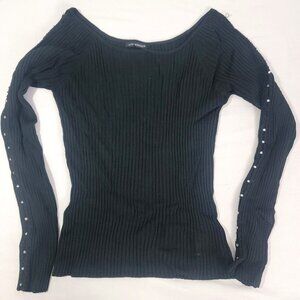 Just Woman Vintage Women's Long Sleeve Black Ribbed Sequins Beads Size Large L